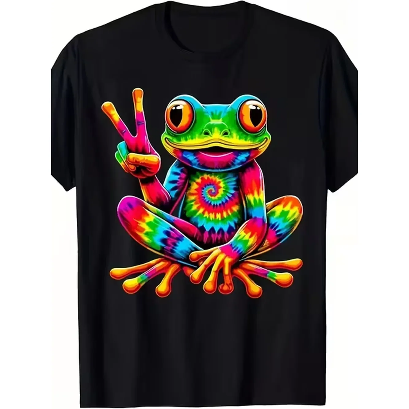 Mens Womens Retro 60s 70s Hippie Tie Dye Frog Peace Sign G Phic T Shirt 100 Lightweight Breathable Crew Neck Psychedelic Ow Colors Purple O Nge Yellow Pink Casual Summer Outfits Music Festivals Casual Attire Machine