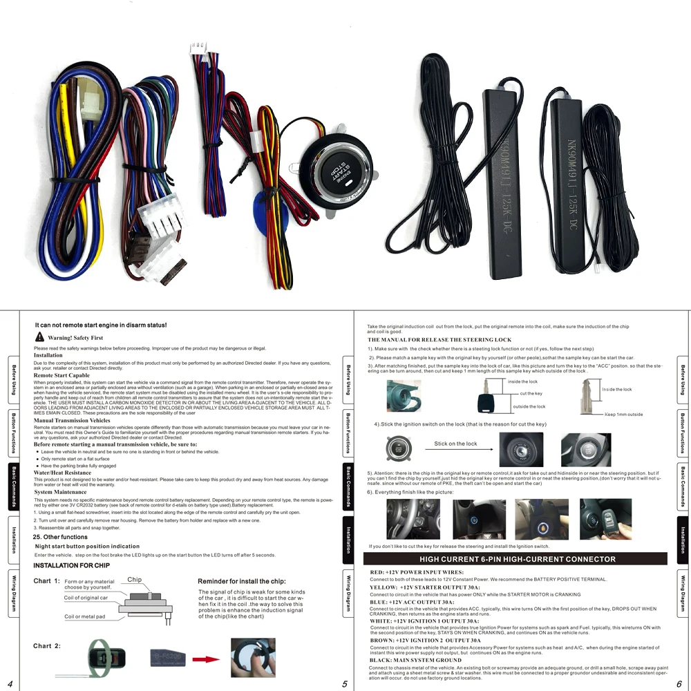 Universal Start Stopp System für Auto, Startknopf Nachrüstsatz, Motor Fernstart per APP, Auto Alarmanlage, Keyless Entry, Zentralverriegelung, Zündsystem Kit – Detail 4