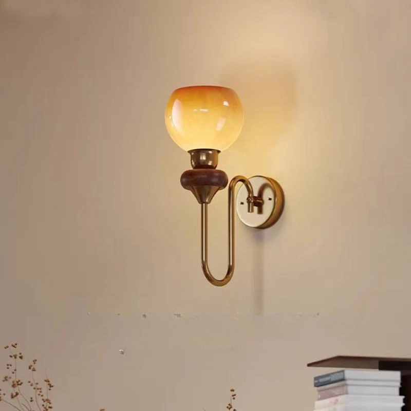 

French retro cream wall lamp wall lamp living room background bedroom bedside reading lamp