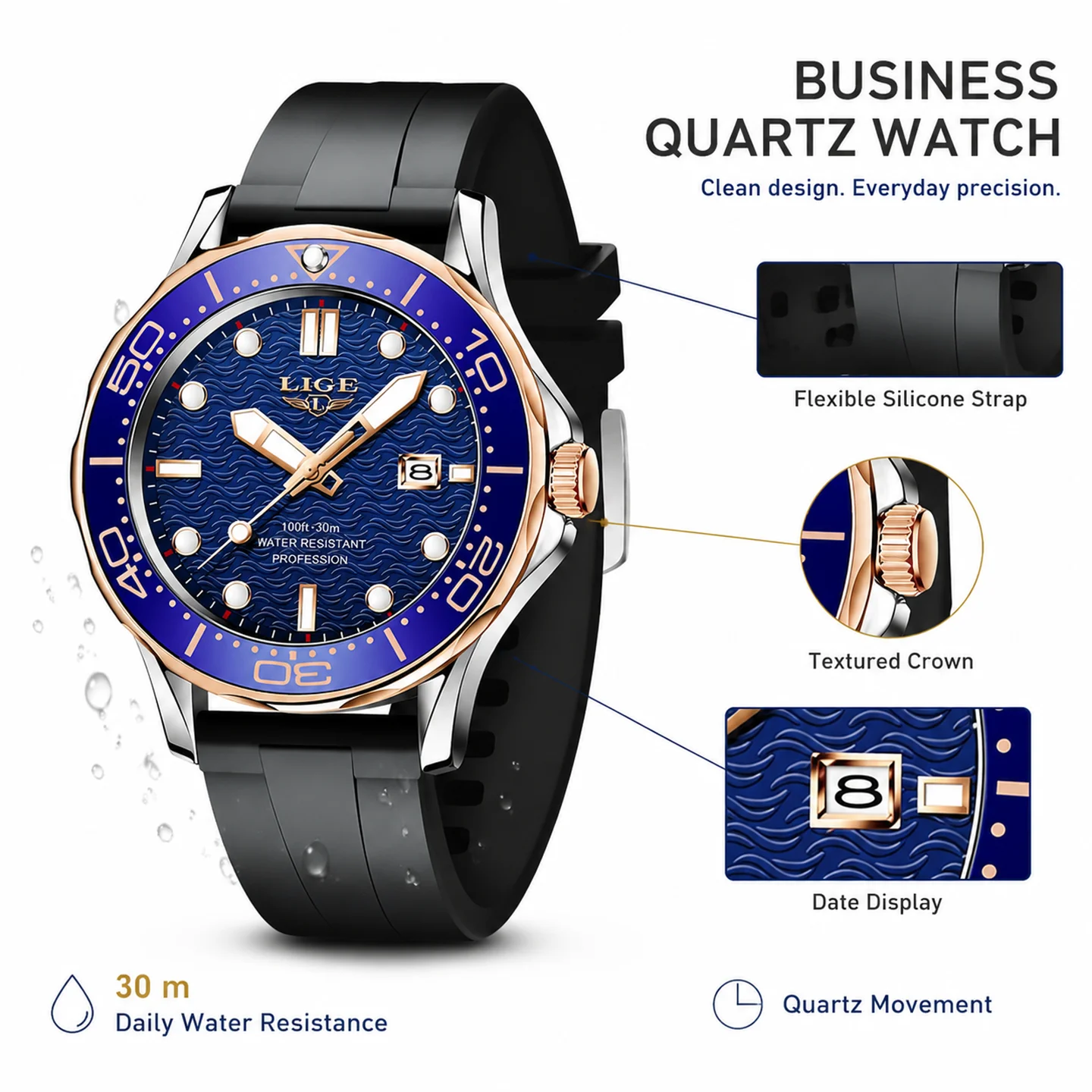 LIGE 2026 New Business Mens Watches Top Brand Luxury Dive Watch For Men Waterproof Date Clock Sport Watch Relogio Masculino