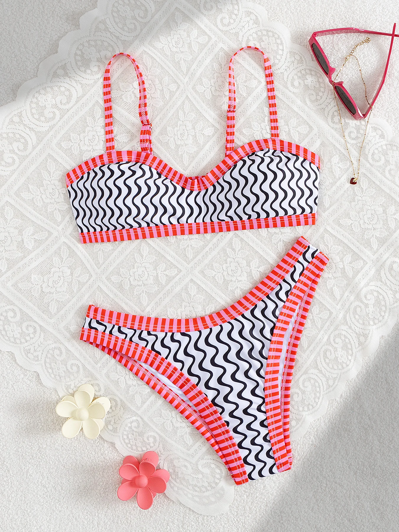 

2025 классический спортивный бикини, женский купальник, модный сексуальный полосатый бикини, женский купальник, купальный костюм, женская пляжная одежда