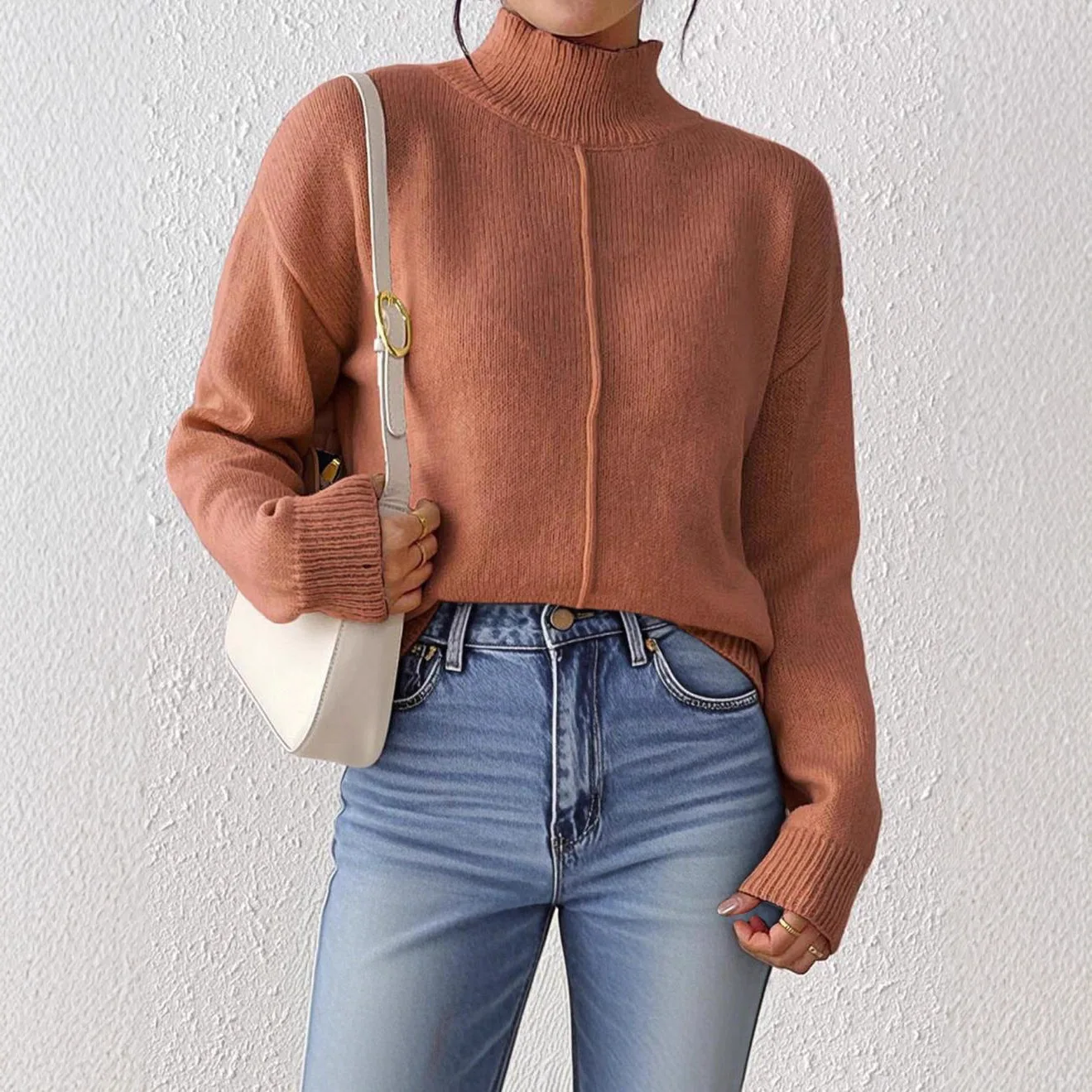 

Solid color autumn and winter polyester velvet street style fashionable women's pullover shirt with high collar and base shirt