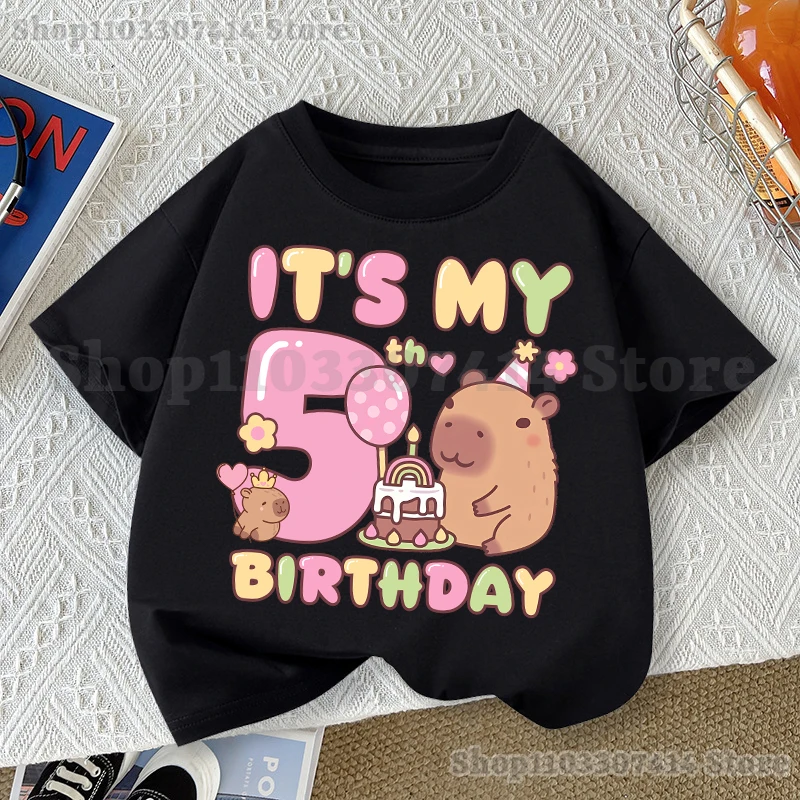 Capybara Kids Short Sleeve Tee Girl Cute Cotton T-shirt Summer Clothing Children Anime Cartoon Tops Fashion Casual Clothes Gifts