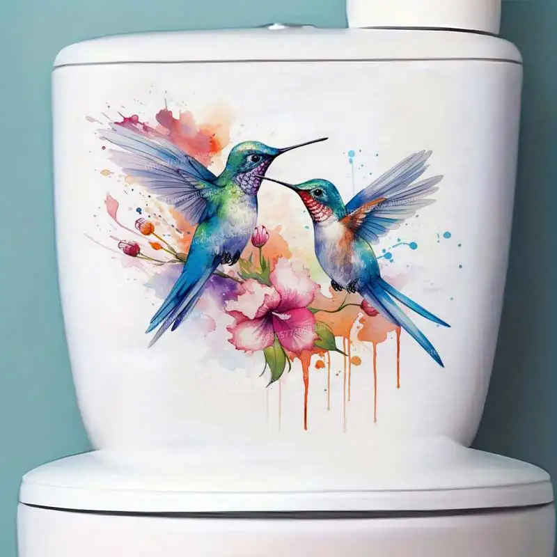 Watercolor Hummingbirds Wall Sticker Toilet Lid Stickers, Bedroom Entrance Living Room Porch Home Decora Waterproof Decals S913