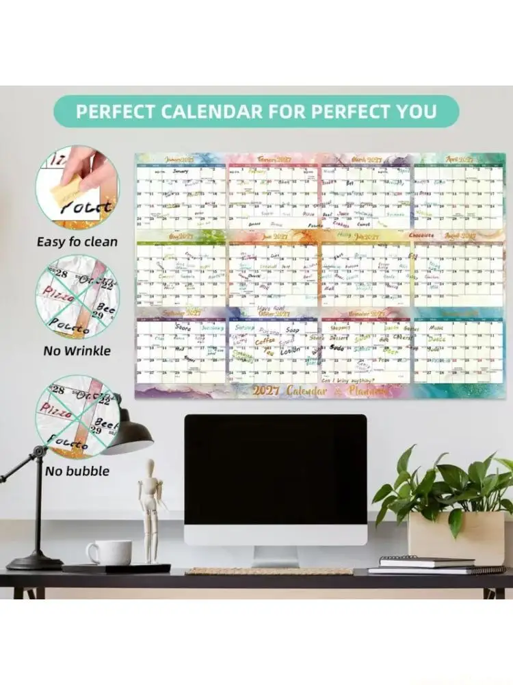 

2026 Double Sided Erasable Calendar Yearly Planner Wall Mount Full Year to View Calendar Dated for Home Office 48x32Inch