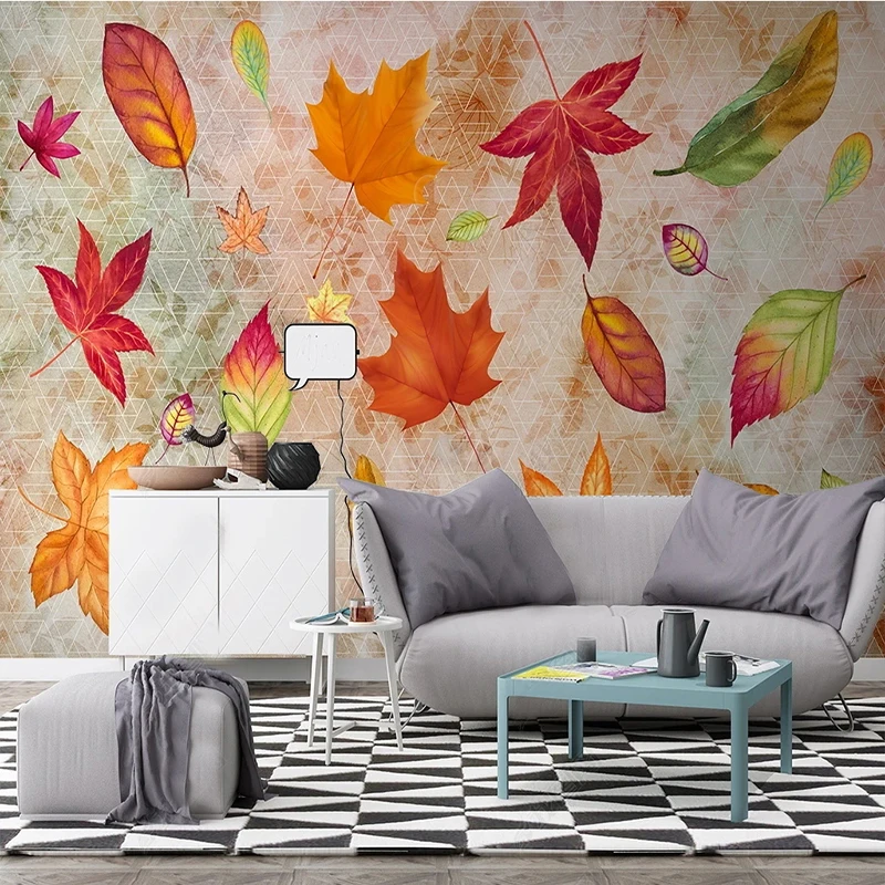 Custom 3D Mural Wall Art Nordic Hand Painted Plant Leaf Geometry Bedroom Restaurant Living Room TV Decoration Photo Wallpaper