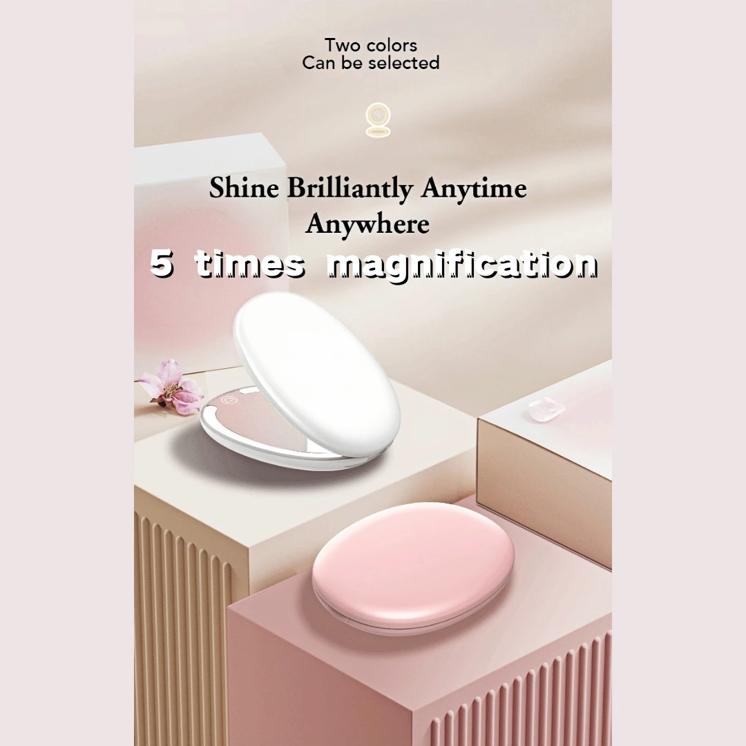 Portable Makeup Mirror LED Lighting Compact Travel Makeup Mirror with Light, 1x/5x Magnification, 3.9-inch Double-Sided Mirror