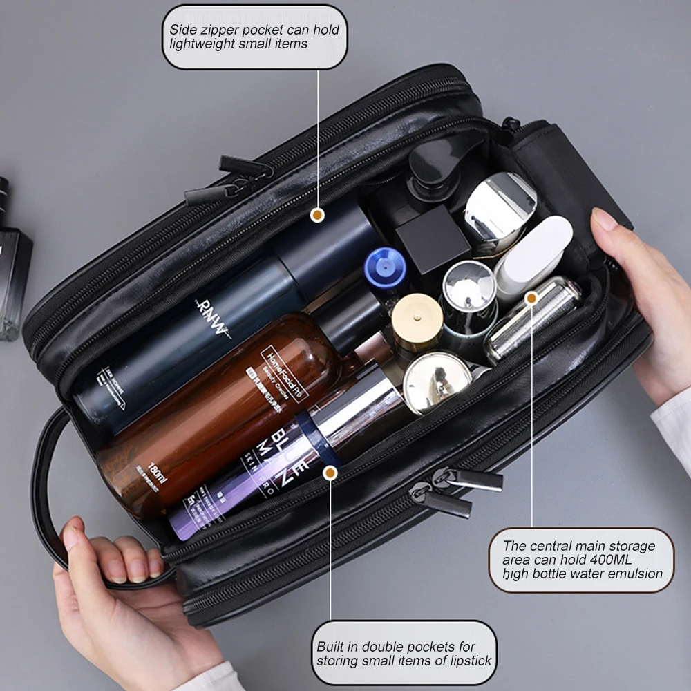 Toiletry Bag for Men, PU Leather Travel Toiletry Bag Hanging Travel Shaving Bag,Waterproof Dopp Kit, Business Trips Swim Camping