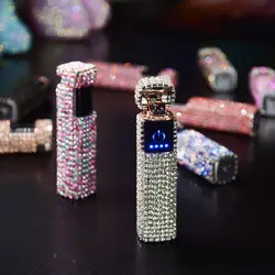 Women'S Lighters Flash Diamond Net Red With Diamond Rechargeable Lighters Fashion Tide Personality Girls Cigarette Lighter Gift