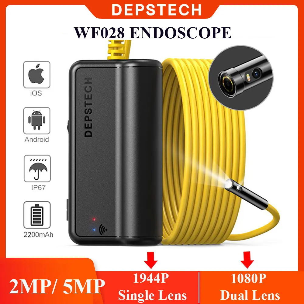 DEPSTECH Wireless Endoscope Dual Lens Wifi Borescope 2MP / 5MP Zoomable Inspection Camera for Android & iOS Smartphone Tablet