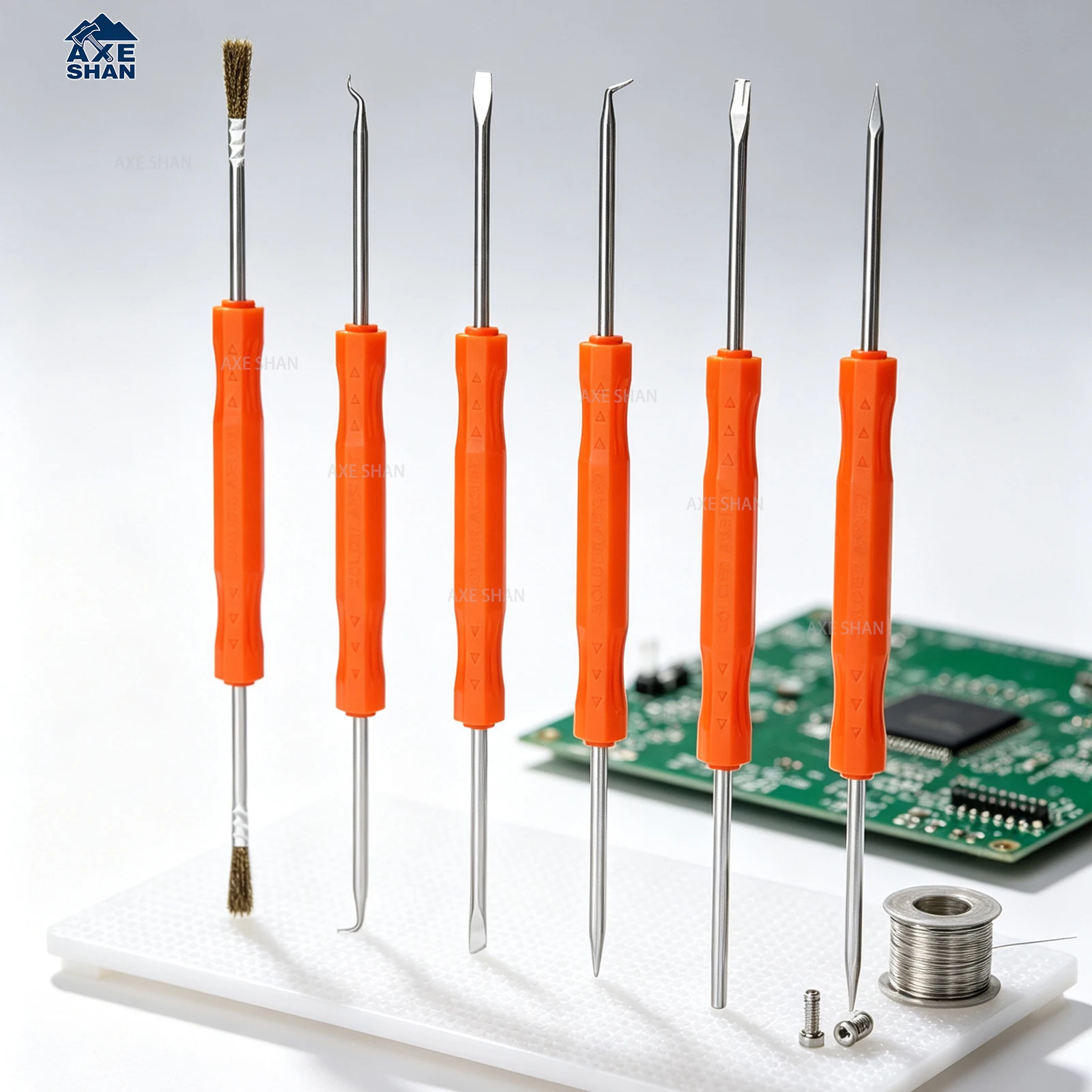6Pcs Soldering Assist Tool Kit Double-Ended Circuit Board Welding Repair Tools Copper Brush Hook Fork Scraper for Solder Work