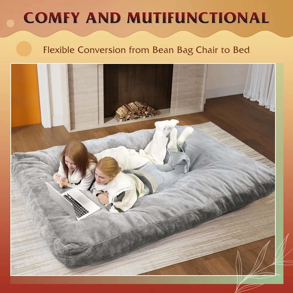 كرسي WLIVE 4FT Bean Bag، سرير Bean Bag، كرسي قابل للتحويل قابل للطي من Bean Bag إلى مرتبة أرضية، رغوة ذاكرة عالية الارتداد، كاملة