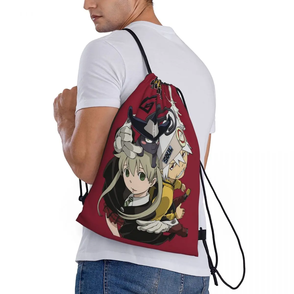 Soul Eater Anime Backpacks Fashion Drawstring Bundle Pocket Sports Bag Book Bags for Travel Students