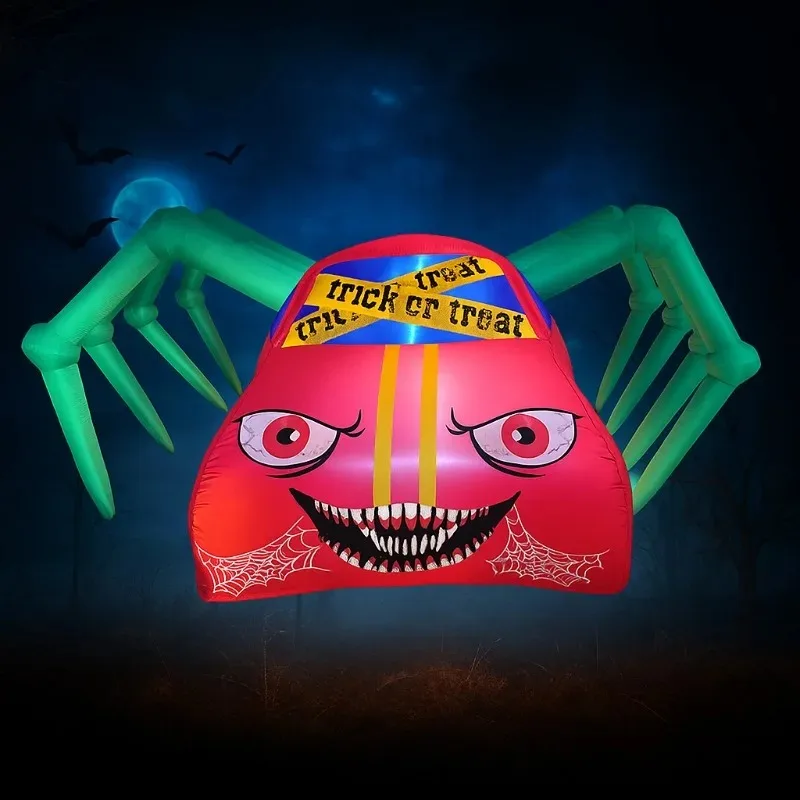 3ft infláveis brinquedos halloween carro de corrida verde frank condução carro inflável embutido luz led explodir quintal para decoração ao ar livre