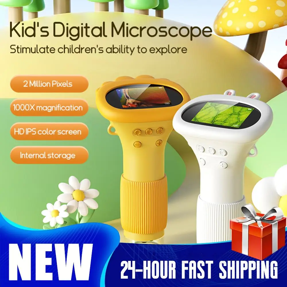 

Kids Pocket Portable Handheld Microscope 2 Inch IPS Screen 1000X HD Handheld Digital Microscopes with 8 Adjustable LED Lights ﻿