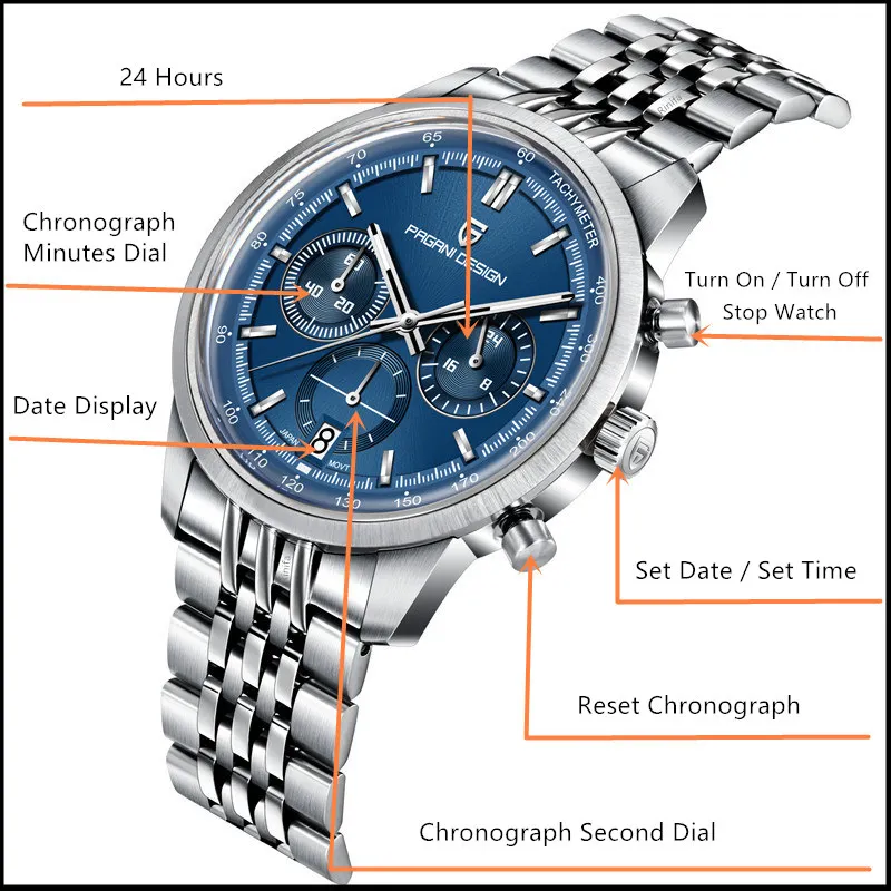 PAGANI DESIGN Pilot Chronograph Stop Watch for Men VK63 Military Sports Waterproof Quartz Mens Watches relógio masculino montres
