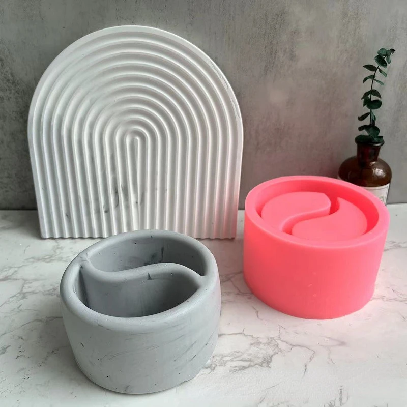 Tai Chi Bagua Flower Pot DIY Silicone Mold Circular Wax Pot Gypsum Concrete Making Tool Silicone Mold