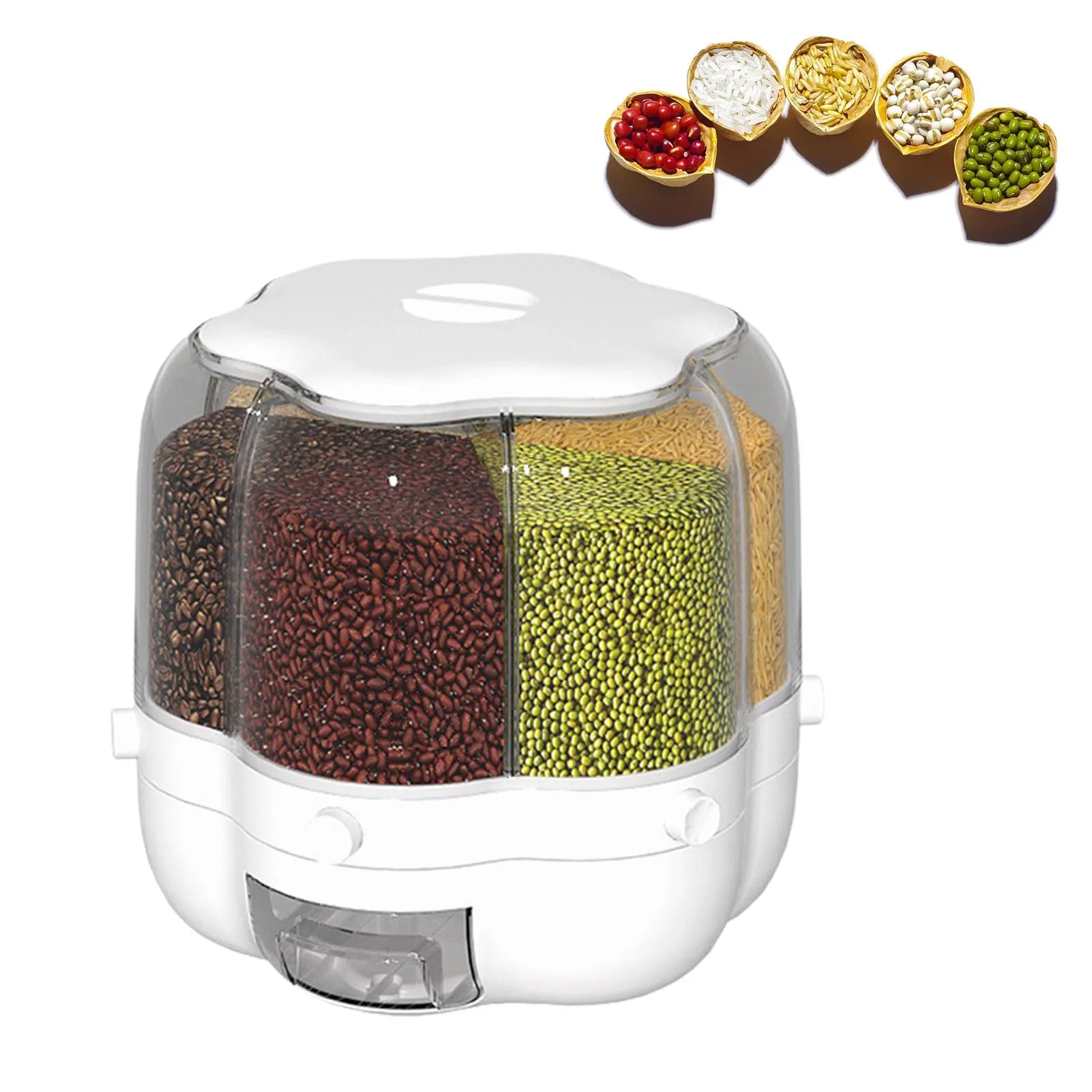 

33lbs Rotating Grain Dispenser Large Capacity Rice Storage Container Round Dry Food Box Kitchen Essentials Home Organization