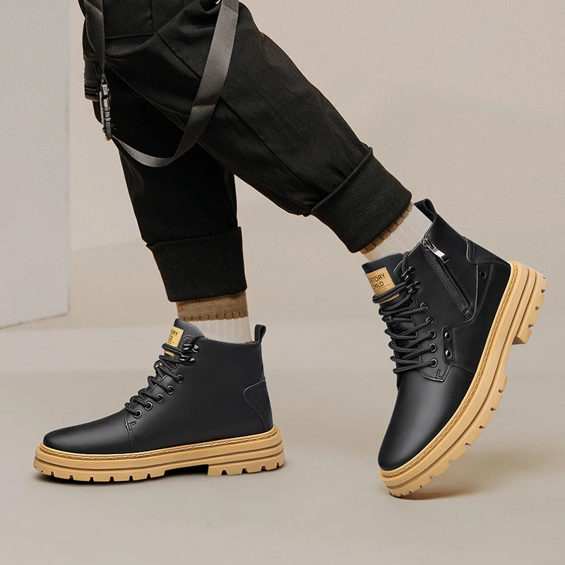 Fashionable Personalized Knight Boots Men's Work Wear Boots Ankle Boots Men's Genuine Leather Casual Short Boots Elevated Shoes image 4