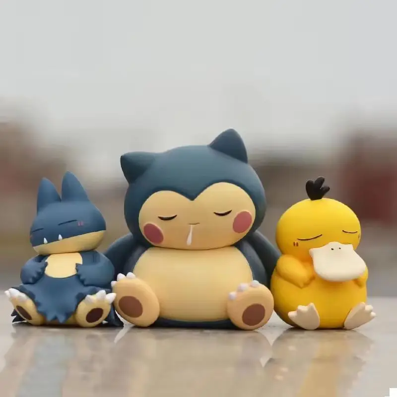 Kawaii Anime Pokemon Snorlax Psyduck figurka śliczny Model samochodu ozdoby prezenty domowe przenośne ozdoby dekoracje zabawki prezenty