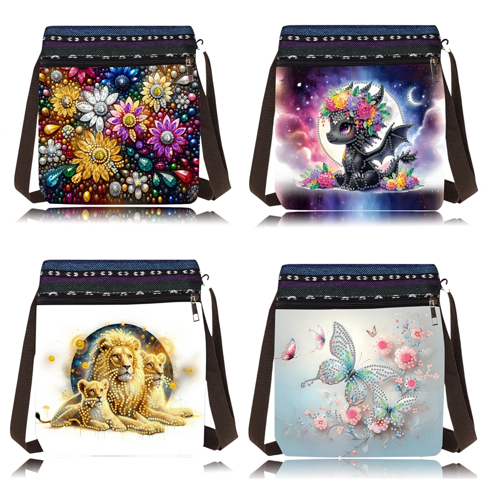 1 teil/satz DIY Schmetterling Diamant Kunst Umhängetaschen Leinwand Zipper Handtasche mit Riemen Mandala Diamant Malerei Geldbörsen für Erwachsene