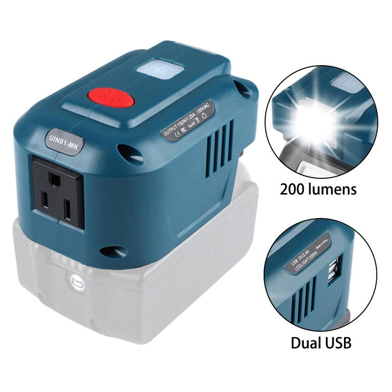 150W Power Supply Inverter for Makita for Dewalt for Milwaukee 18V Lithium Battery Power Inverter with LED Light USB US EU Plug