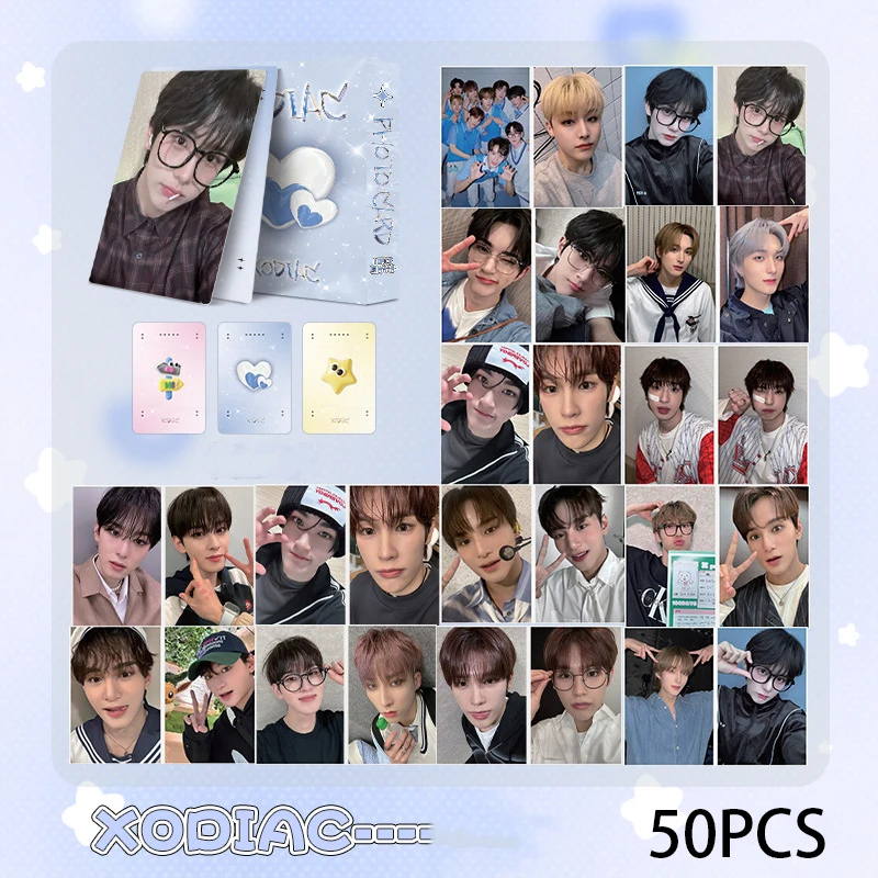 50pcs/set XODIAC New Boy Band Album Laser Card Flash Photo Card Shine Card Postcard Girl Gift LOMO Card LEX HYUNSIK WAIN