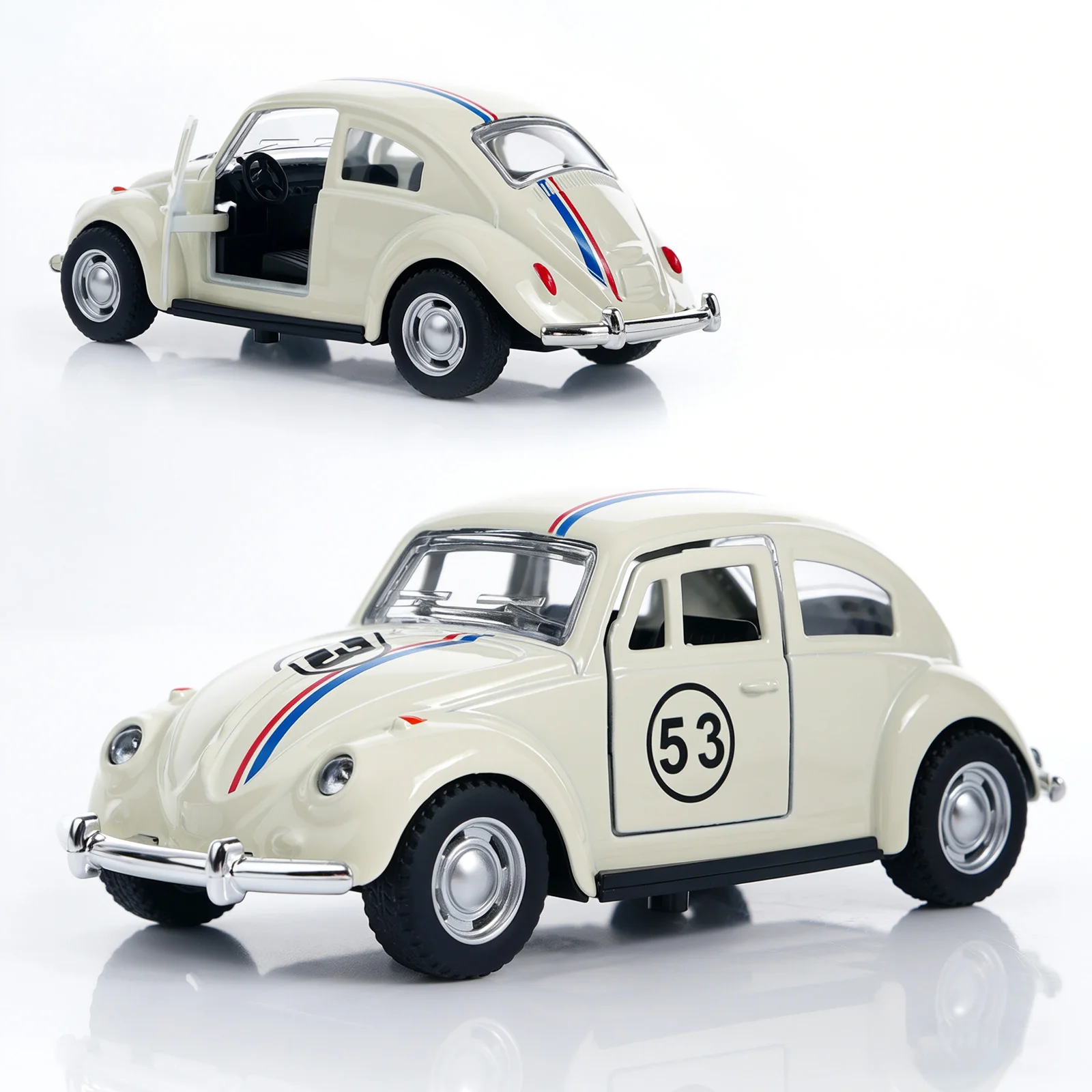 

1:36 Classic Beetle Diecast Car Model, Retro Pull-Back Alloy Toy Vehicle with Openable Doors, Collectible for Kids & Car Fans