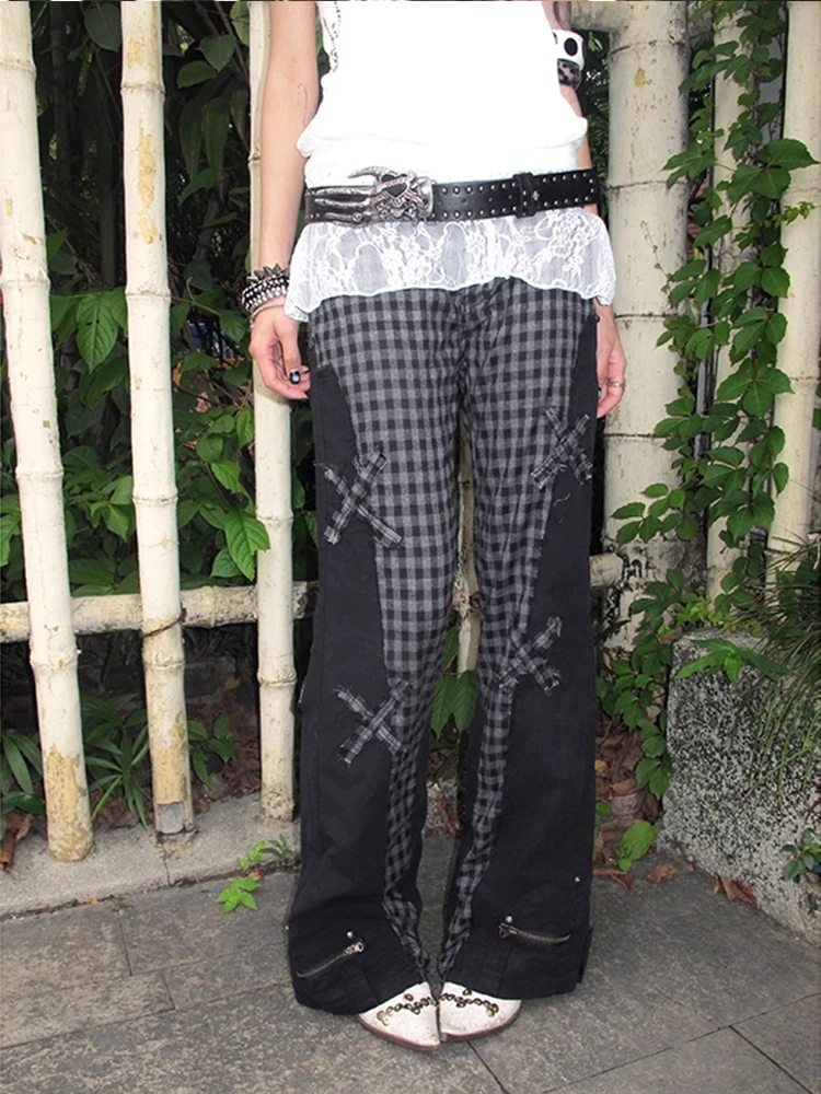 

Retro American High Street Millennium Sle Women's Jeans Bla Splicing Hot Girl Micro Flare Long Pants High Waist Straight Leg