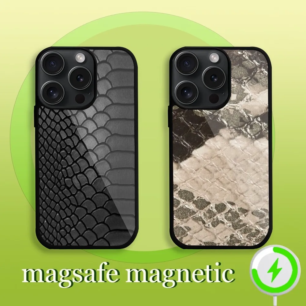 Snakeskin pattern  Phone Case For iPhone 11 12 13 14 15 Pro Max Plus Magsafe Magnetic Wireless Charging Cover