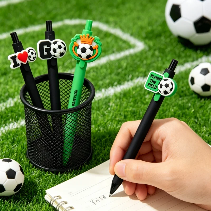 3/5/10PCS Football Series PVC Soft Gel Colored Sticker Pen Creative Push-Down Matte Pen Rod Rollerball Pen