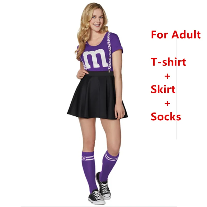 Costume de M & M's pour adultes et enfants, tenue de football, uniforme de pom-pom girl, robe, jeux de famille, vêtements parent-enfant