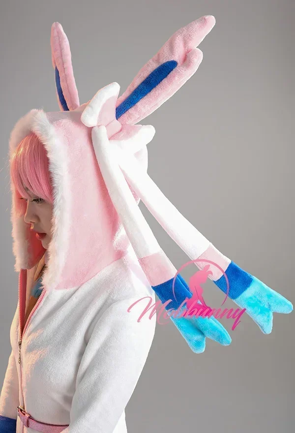 Mobbunny PM Derivative Sexy Fluffy Hooded Bodysuit Deep V Kawaii One Piece Romper with Choker and Socks Cosplay Costume