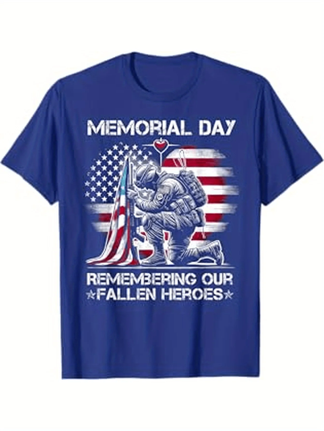 Remembering Our Fallen Heroes Patriotic Us Flag design-100% cotton summer O-neck short sleeve casual printed men's T-shirt.