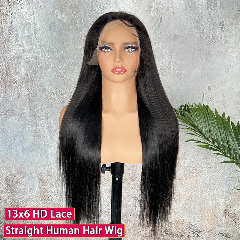 Straight 13x6 HD Lace Frontal Wig Invisible HD Lace Melt Skins Pre Plucked 100% Unprocessed Raw Virgin Human Hair Natural Color