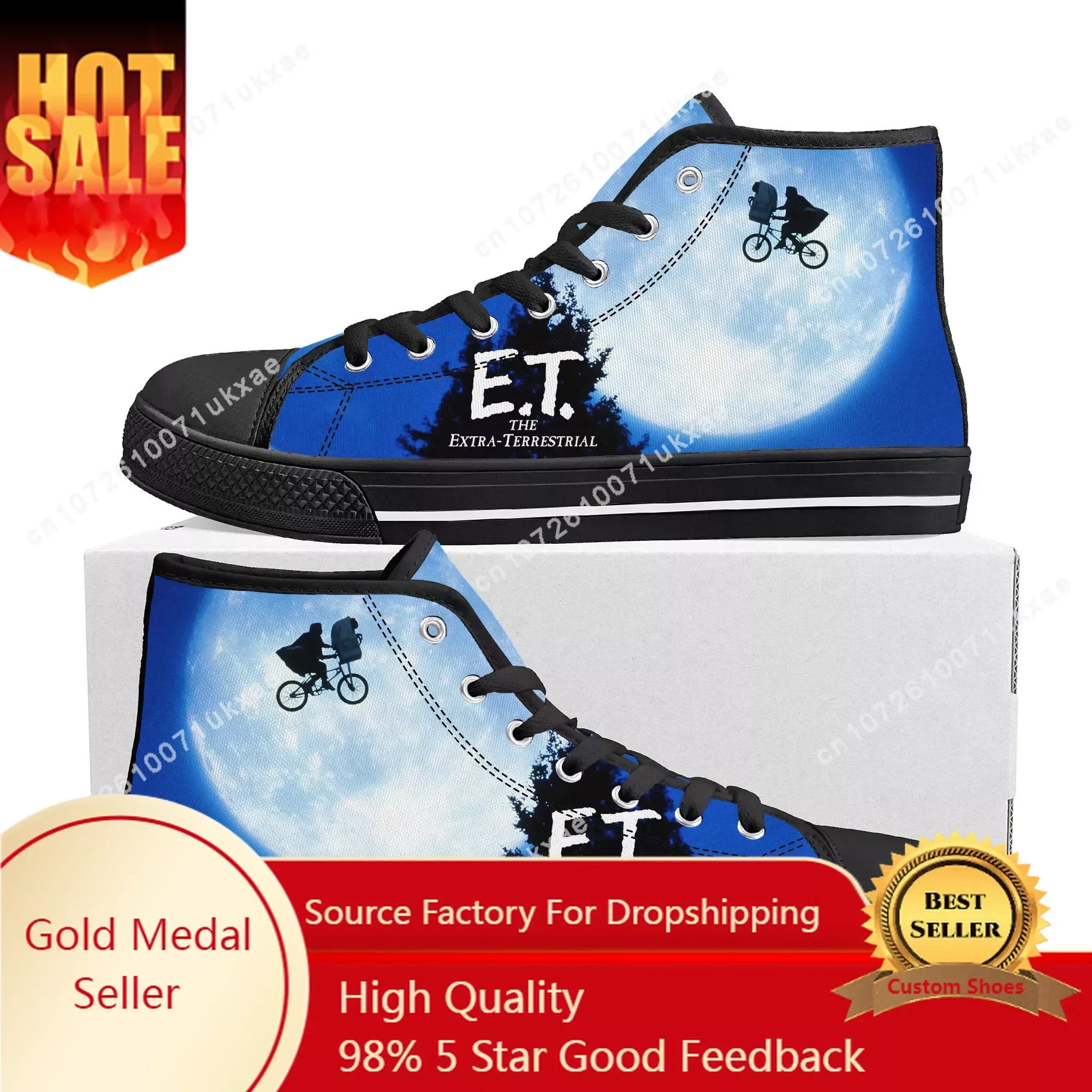 

E.T. the Extra-Terrestrial Movie High Top Sneakers Mens Womens Teenager Canvas Sneaker Casual Custom Made Shoes Customize Shoe