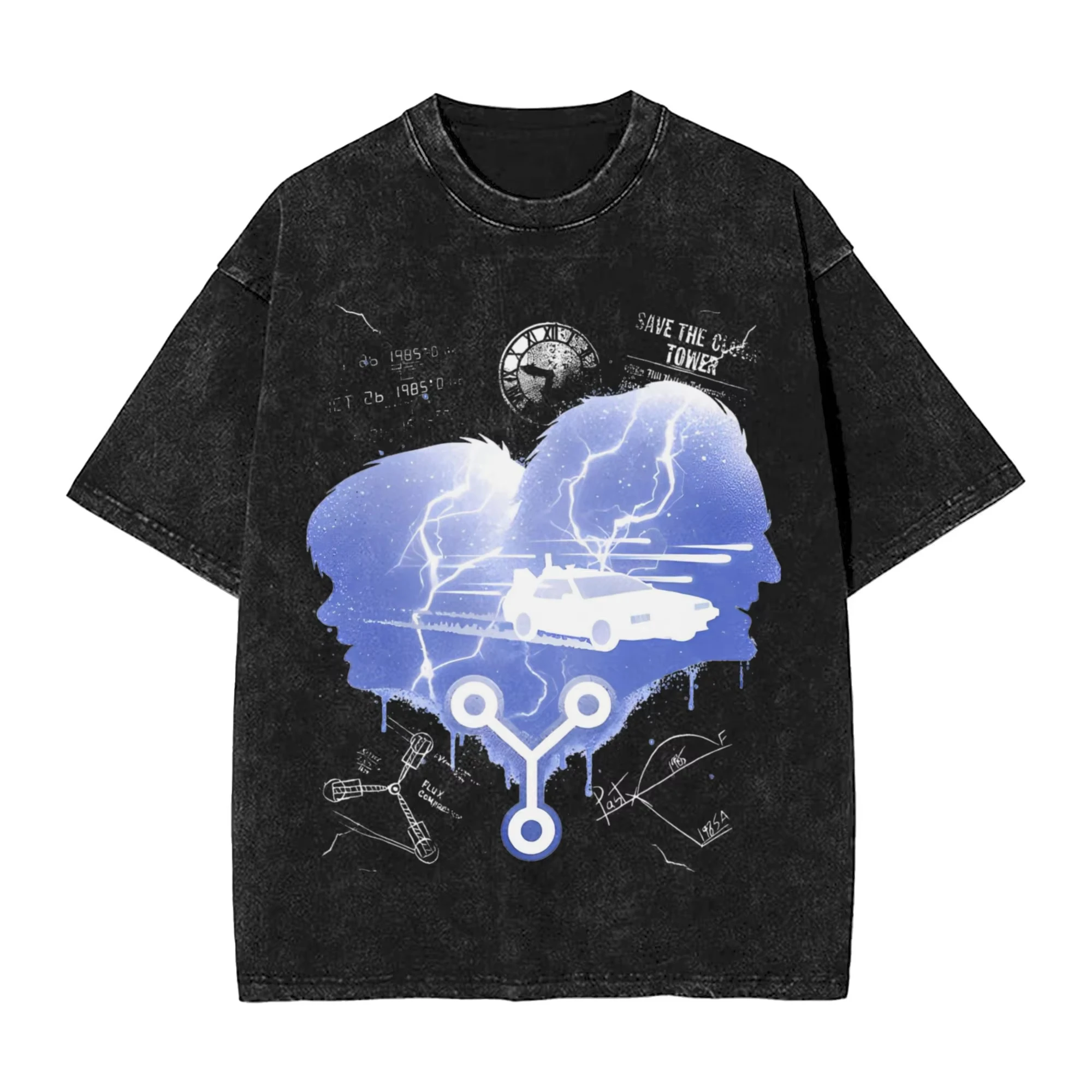 تي شيرت مغسول ريترو العودة إلى المستقبل فيلم تي شيرت كبير الحجم ملابس الشارع الشهير 100% قطن صيفي بلايز تي شيرت للرجال والنساء #5