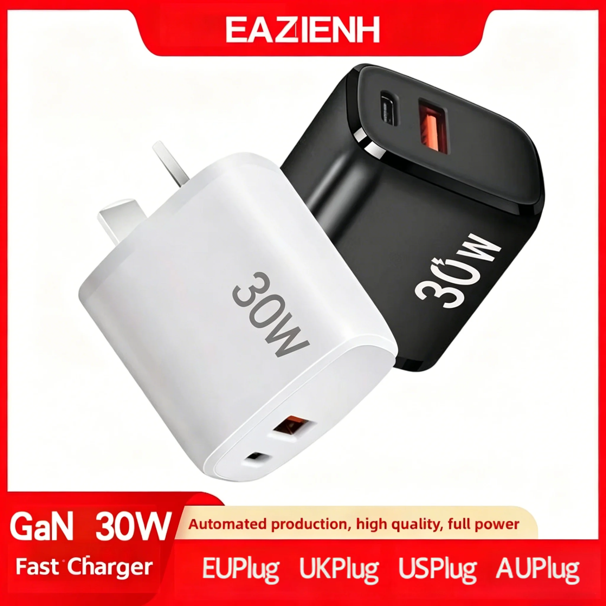 30W GaN PD3.0 QC3.0 Fast Charger USB C Charger for iPhone 17 16 15 14 13 12 Pro Max Plus, iPad Samsung Galaxy Tablet