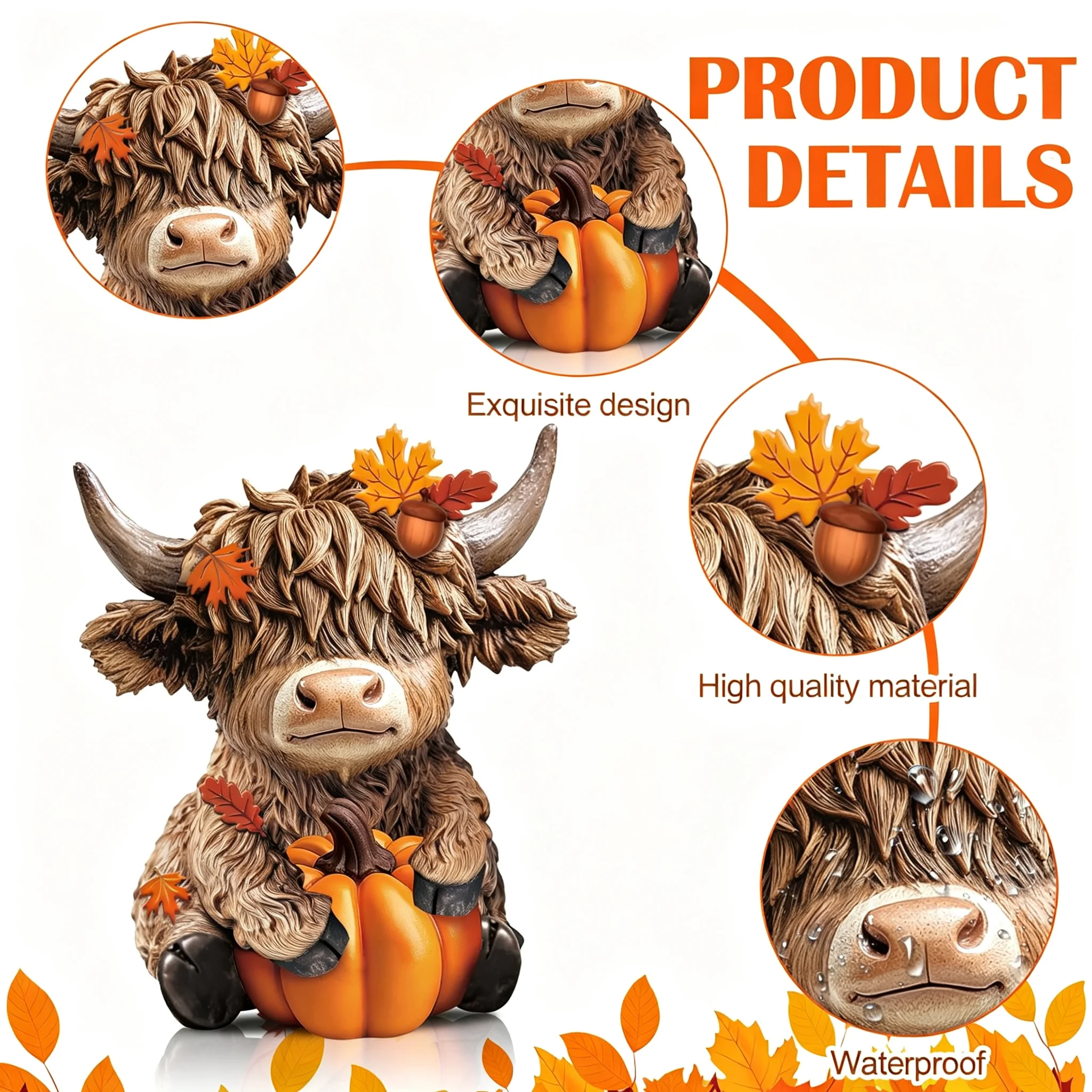 2-piece set of Highland Bull Idol Thanksgiving Pumpkin Maple Highland Bull Elf Leaf Shaped Scottish Resin Carving
