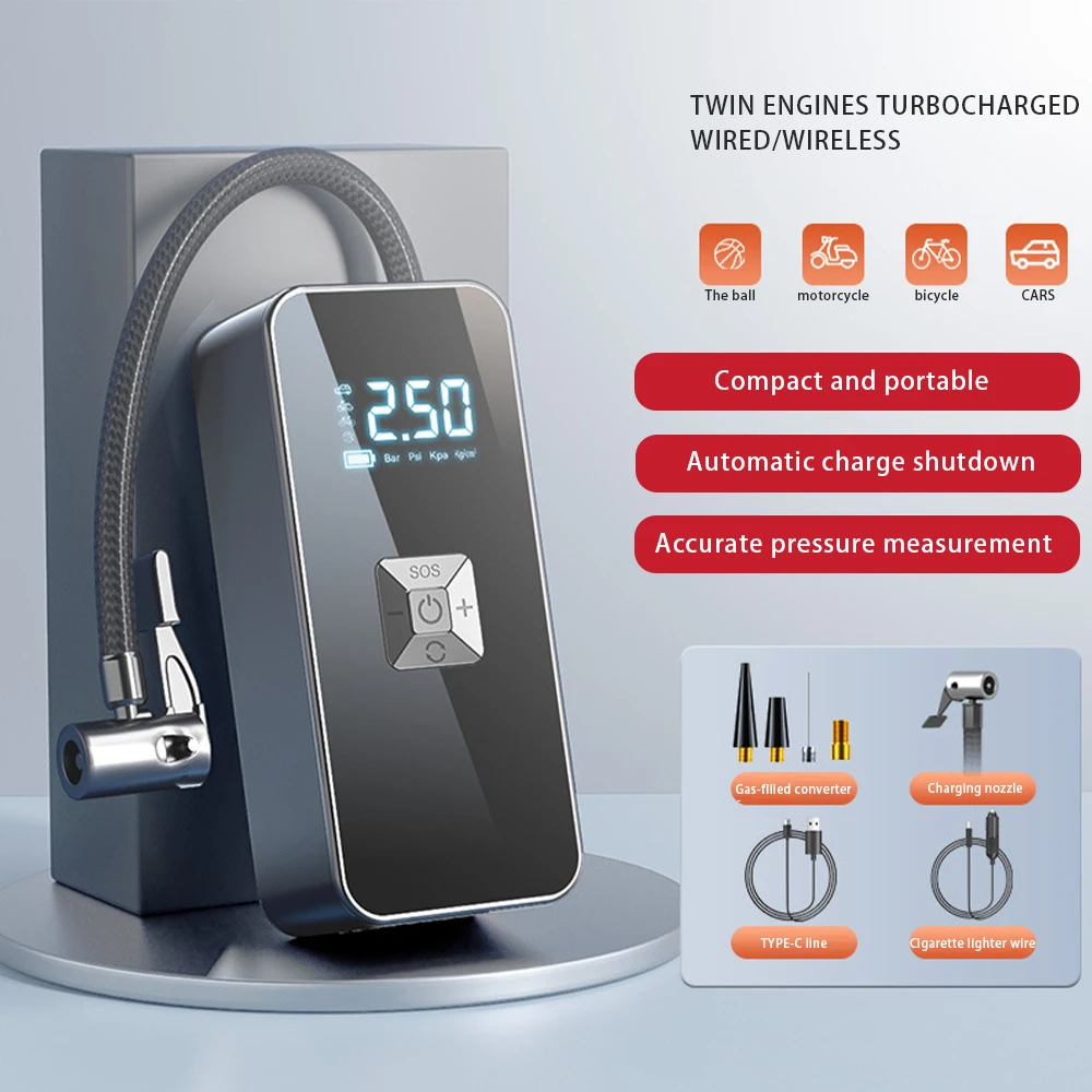 Sports outdoor car air pump wireless portable air pump intelligent digital display tire air pump, summer gift, travel good thing