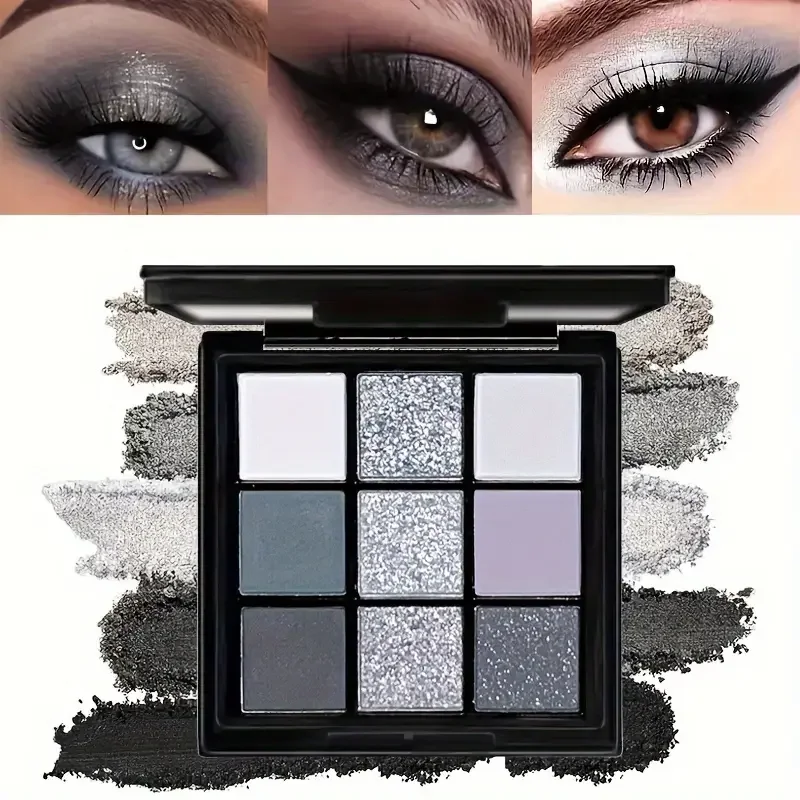 Paleta de sombras de ojos Smoky Chic de 9 colores con acabado brillante, mate y brillante para actuaciones escénicas, fiestas y festivales de música,Ma