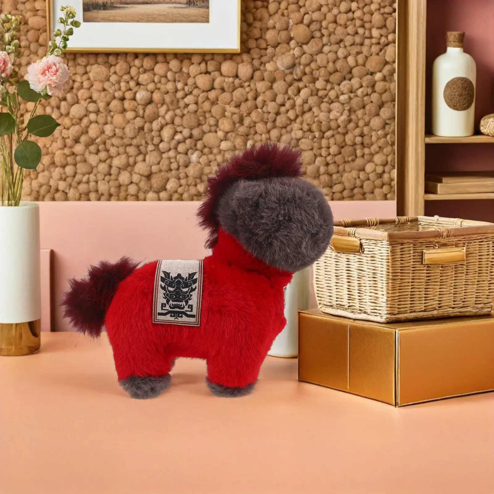 Chinese Year of The Horse Stuffed Animal Mascot New Year Lucky Prosperity Symbol Spring Festival Bedtime Rest Restaurant Chair