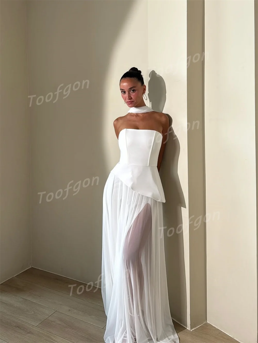 فساتين سهرة طويلة من الشيفون الساتان من Toofgon مخصصة بفتحة عالية للنساء للحفلات الراقصة والمناسبات الخاصة فستان رسمي