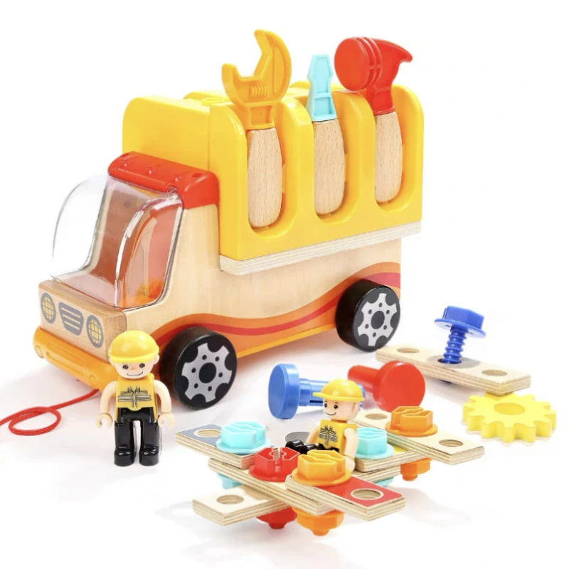 Puzzle Smontaggio Dado Veicolo da costruzione Montessori Giocattoli educativi in legno Giocattolo sensoriale Blocchi di costruzione Accessori Giocattoli matematici