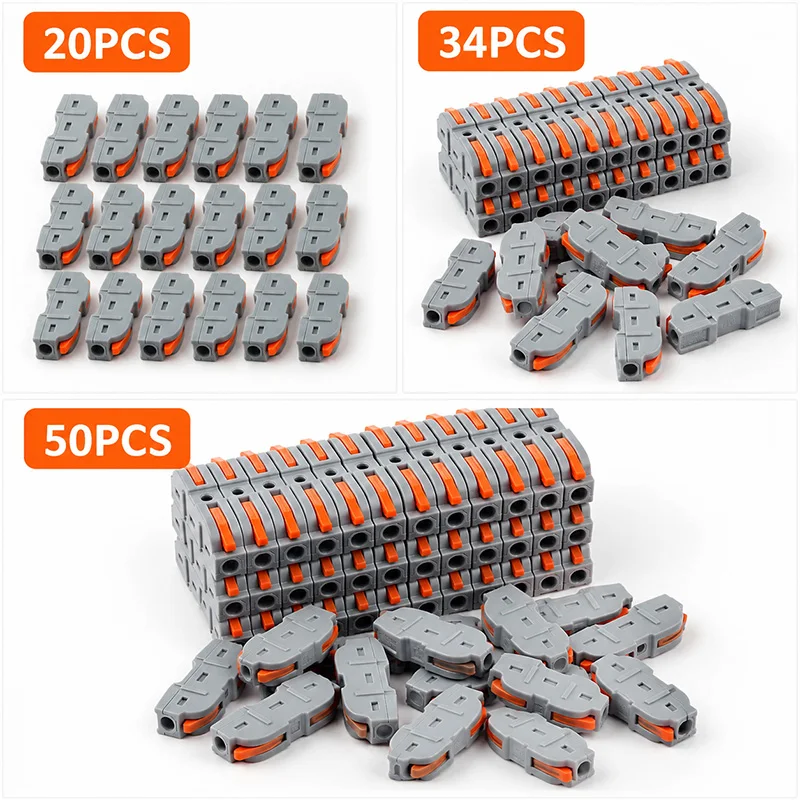 PCT 221 1P to 1P Lever Wire Connector 20 34 50PCS Inline Splice Terminal Push In Electrical Cable Connector for Home Lighting