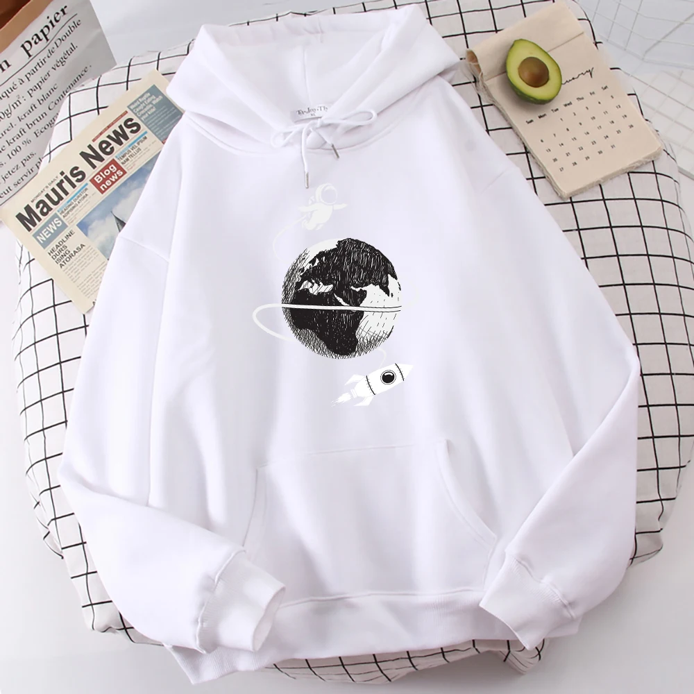 Astronaut Spaceship Lunar Surface Print Hoodie For Men Street Fleece Hoody Hipster S-Xxl Sweatshirt Hip Hop Quality Tracksuit