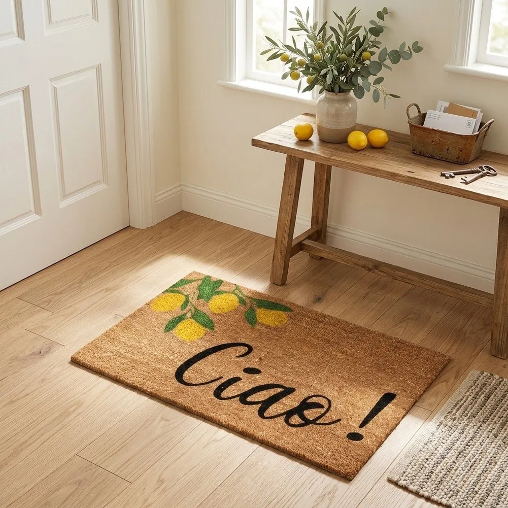 Functional Lemon Themed Doormat for Indoor Outdoor Use with Non Slip Backing Compatible with Entryway Kitchen Floors
