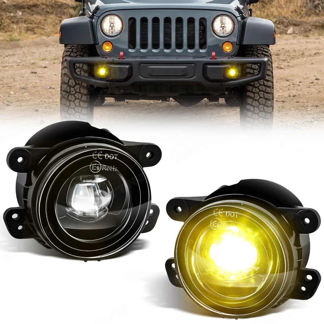 

Желто-белые противотуманные фары DRL Angel Eyes, 2 шт., 4 дюйма, 30 Вт, светодиодные противотуманные фонари для Jeep Wrangler JL JK, Dodge, внедорожников, Chrysler