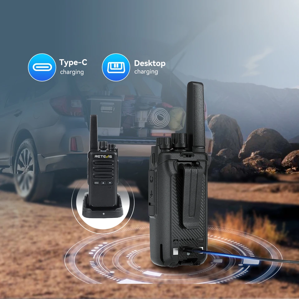 Retevis RT668B Walkie-Talkie PMR446 FRS Lizenzfreies 2er-Set Walkie-Talkies Kommunikations-Intercom Tragbar für Restaurant Camping – Detail 6
