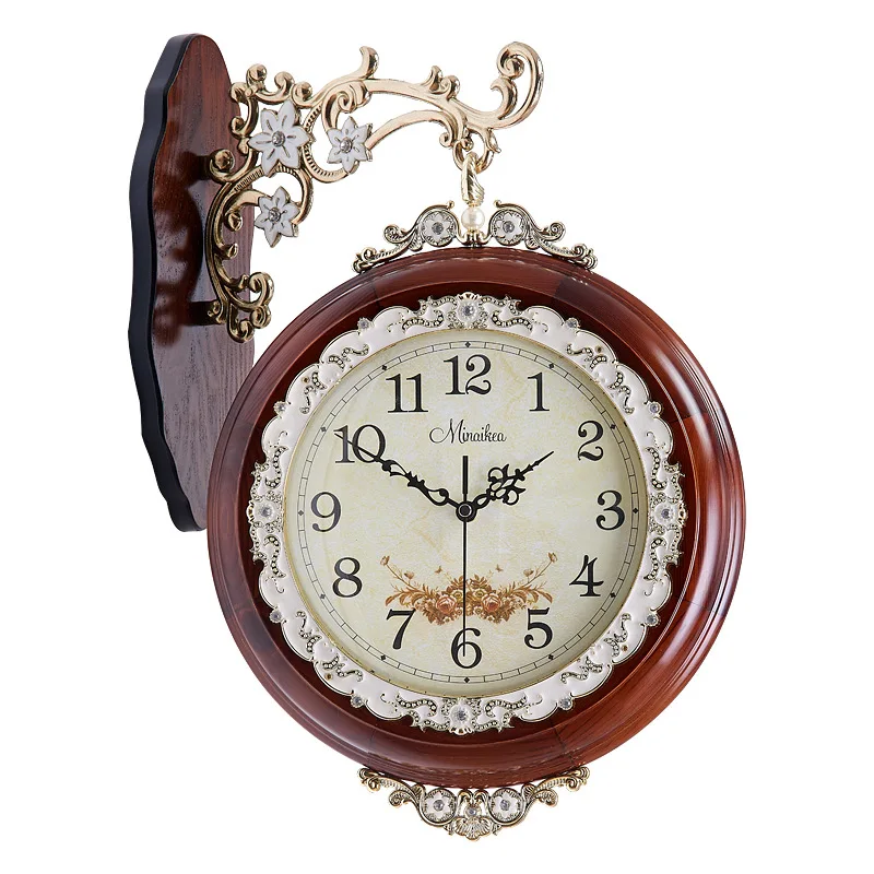 

European creative and fashionable large living room double-sided wall clock modern silent pastoral simple quartz